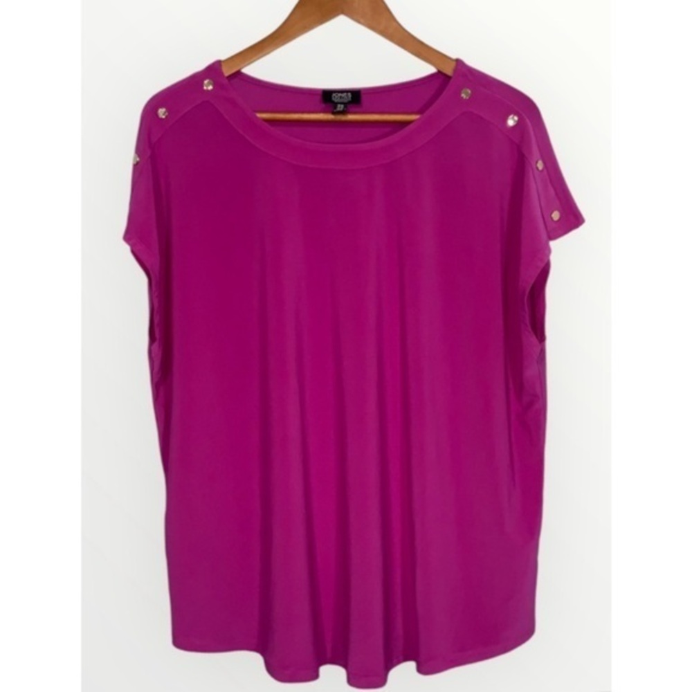 Jones New York Fuchsia Cap Sleeve Silver Studs Round Neck Business Casual Top XL